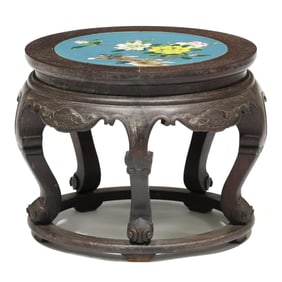 Chinese Hardwood Low Stand with Cloisonne Top
