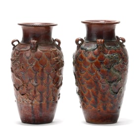Pair of Chinese Pottery Vases with Dragons