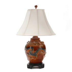 Large Chinese Pottery Dragon Lamp with Shade