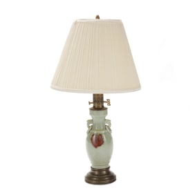 A Chinese Celadon Ground Iron Red Decorated Vase Lamp