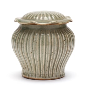 A Chinese Longquan Celadon Jar with Cover