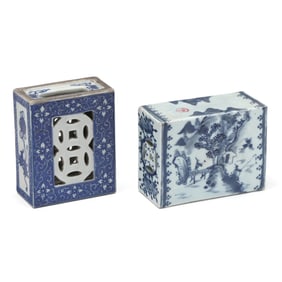 Two Chinese Blue and White Porcelain Pillows