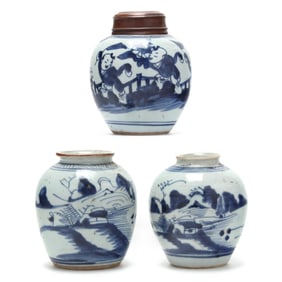 Three Small Chinese Blue and White Ginger Jars