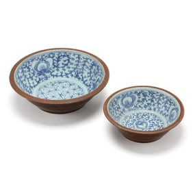 Two Chinese Brown Glazed Bowls with Peony Scroll