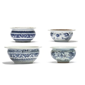 Four Chinese Blue and White Ceramic Censer Bowls