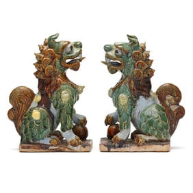 A Pair of Chinese Shiwan Style Foo Lions