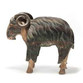 Southeast Asian Large Carved and Painted Wood Ram