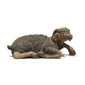 Southeast Asian Large Carved and Painted Recumbent Ram
