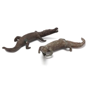 A Near Pair of Two Cast Asian Bronze Crocodiles