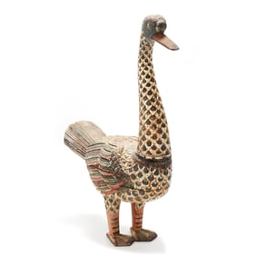 Large Asian Carved and Painted Wood Bird Sculpture