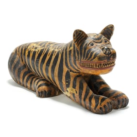 Southeast Asian Carved and Painted Recumbent Tiger