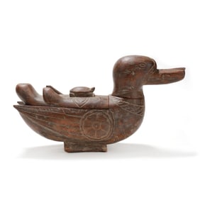 Large Southeast Asian Teak Duck Form Box