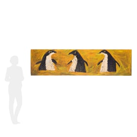 Clyde Jones (NC, b. 1938), Large Painted Folk Art Mural of Three Penguins