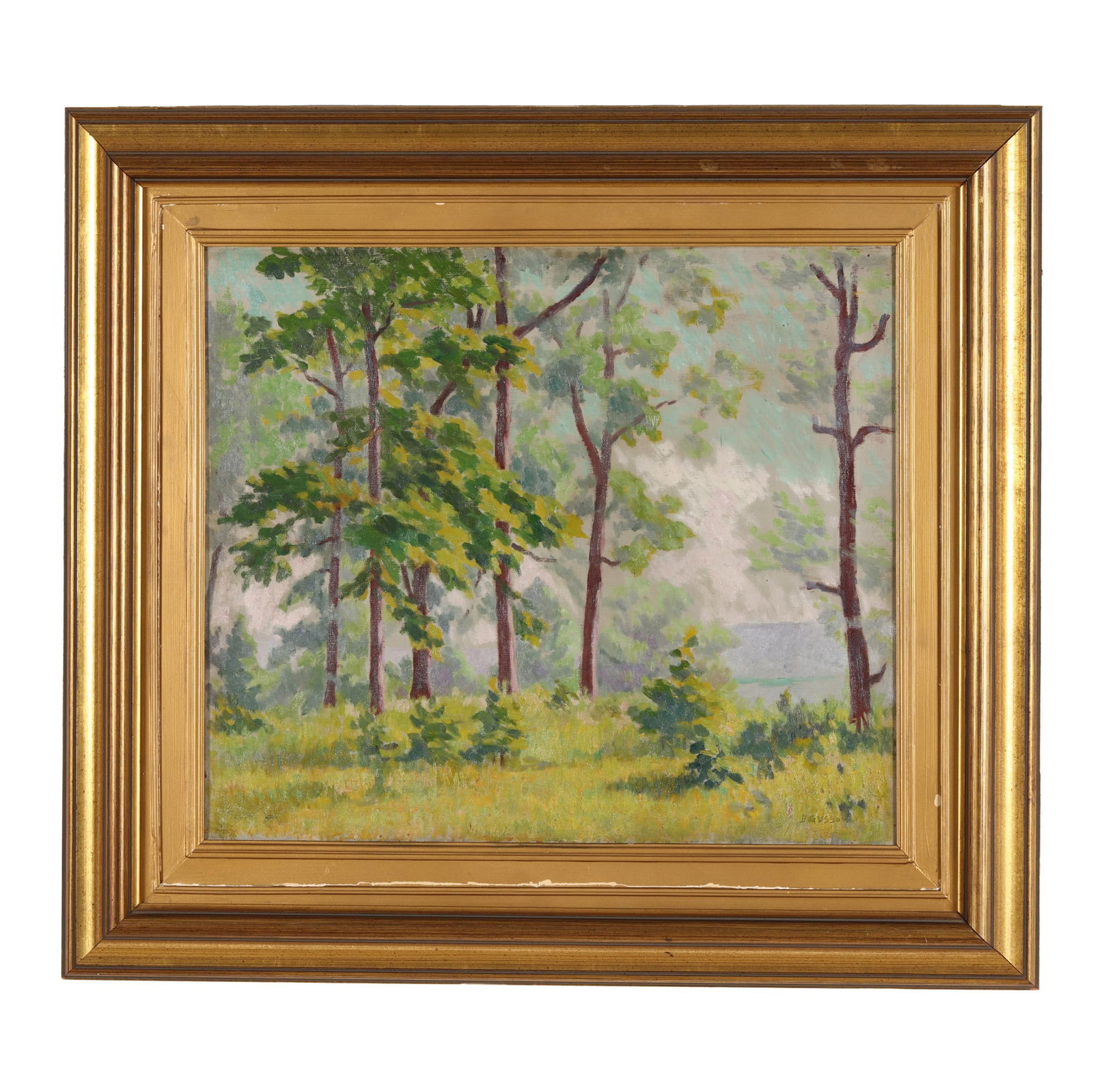 Bernard Gussow (American, 1881-1957), Landscape with Pines: Bernard Gussow (American, 1881-1957), Landscape with Pinesoil on canvas, signed at lower right, presented in a giltwood frame. Stretcher size 22 x 25 in.; Frame dimensions 32 x 35 in. From the Estate