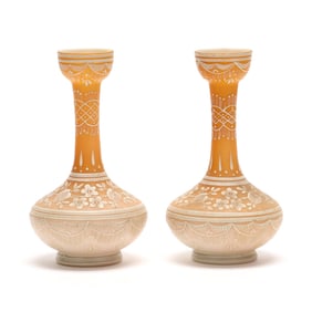 Pair of Lace Cameo Glass Cabinet Vases