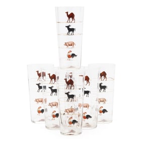 Seven Vintage Highball Glasses with Animals