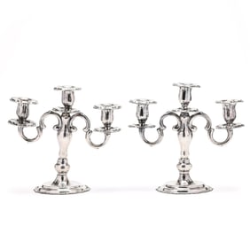 Pair of Peruvian Sterling Silver Candelabra