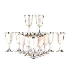Set of Fourteen Sterling Silver Goblets by Manchester Silver Co.