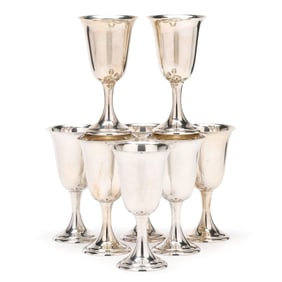 Set of Eight Alvin Sterling Silver Water Goblets