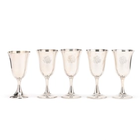 Assembled Set of Five American Sterling Silver Goblets