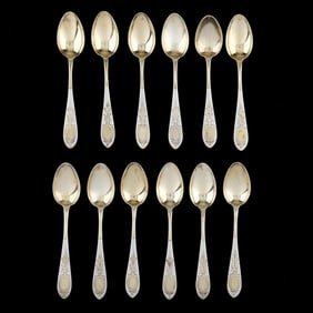 Set of Twelve Silver Parcel Gilt Teaspoons Spoons