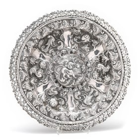 Southeast Asian Silver-Plated Repousse Charger