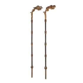 A Fine Pair of Chinese Carved and Parcel Gilt Lantern Holders