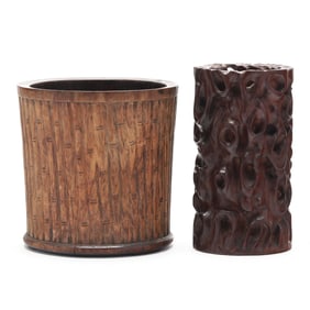 Two Chinese Carved Wood Brush Pots