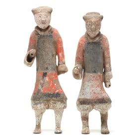 A Pair of Chinese Pottery Painted Tomb Soldier Figures