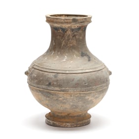 A Large Chinese Painted Pottery Jar with Mask Handles