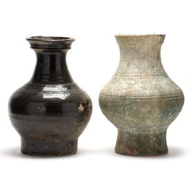 Two Large Chinese Funerary Glazed Pottery Vases
