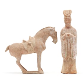 A Chinese Tomb Pottery Official Figure and Horse