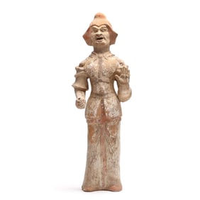 A Chinese Painted Pottery Guardian Figure