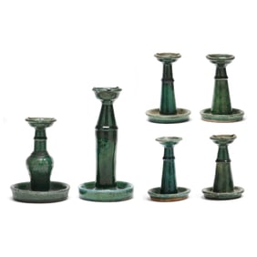 Six Chinese Green Turquoise Glazed Ceramic Oil Lamps