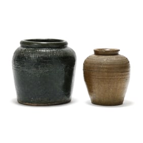 Two Chinese Pottery Jars with Tooled Decoration