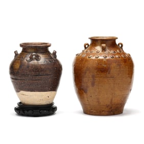 Two Brown Glazed Jars with Lug Handles