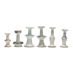 Six Chinese White Glazed Ceramic Candlesticks