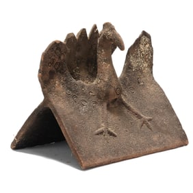 Pottery Roof Tile With a Decorative Peacock
