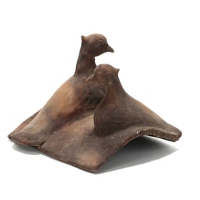 Terracotta Roof Tile with Two Resting Birds