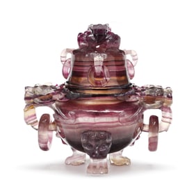 A Chinese Carved "Blue John" Censer with Cover