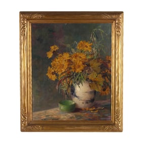 Max Theodore Streckenbach (German, 1863-1936), Still Life with Chinese Vase and Yellow Flowers