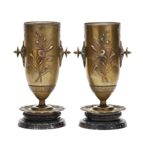 Pair of Aesthetic Period Bronze and Slate Vases