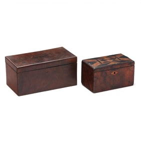 Antique Inlaid Burl Walnut Tea Caddy and Ballot Box