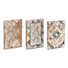 Three Antique Continental Mother of Pearl Card Cases