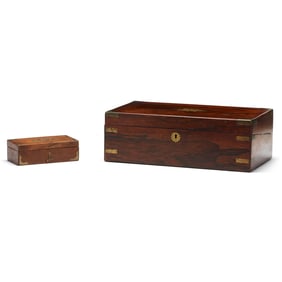 English Campaign Rosewood Lapdesk and Cased Set of Weights