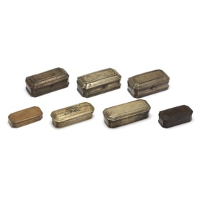 Seven Antique Continental Brass Tobacco Boxes