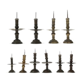 Ten Baroque Turned Brass Pricket Sticks