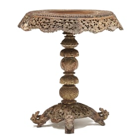 Anglo-Indian Intricately Carved Hardwood Tilt-Top Table