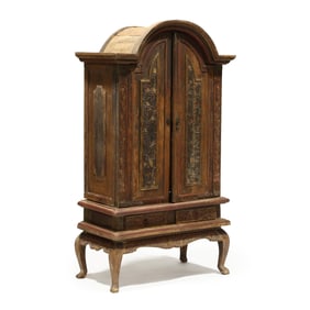 Southeast Asian Carved and Painted Cabinet on Stand