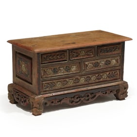 Southeast Asian Carved and Painted Tabletop Chest